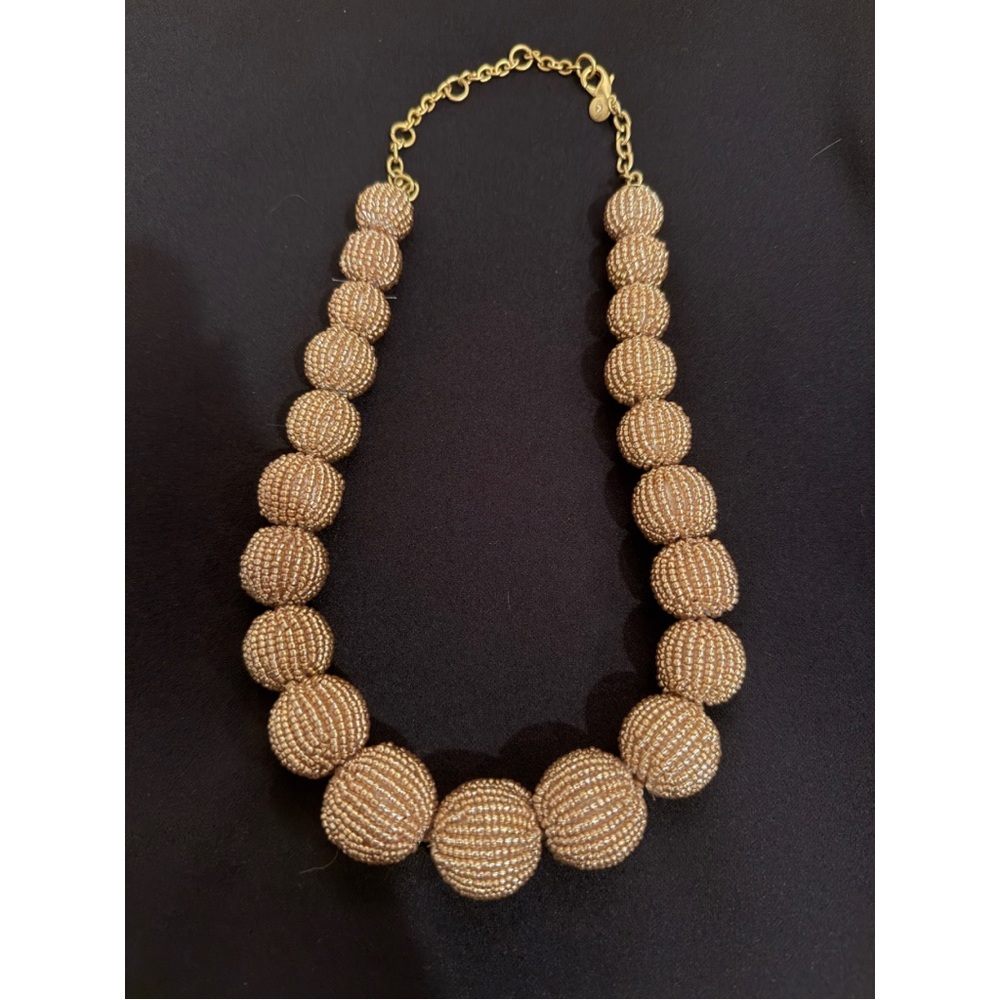 J.Crew Gold Beaded Statement Necklace – Chunky Glam Collar, Adjustable 17–19”